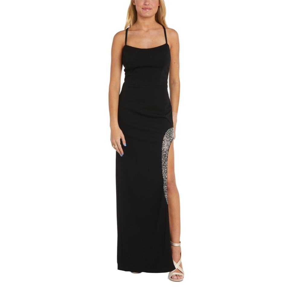 Nightway Black Evening Gown Beaded Backless Long Formal Column Dress Size 10